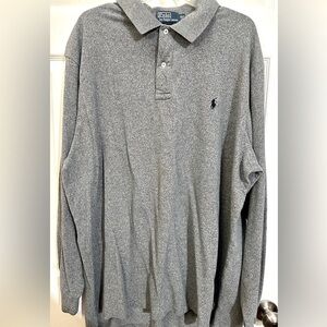 Tall man’s long-sleeve Polo RL knit shirt. Light gray, excellent condition, 3XLT